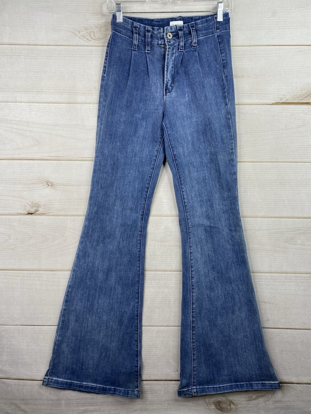 SPECIAL A Jeans Sz 5 Jr Flare Leg High Rise Pleated Stretch Denim Distressed Y2K